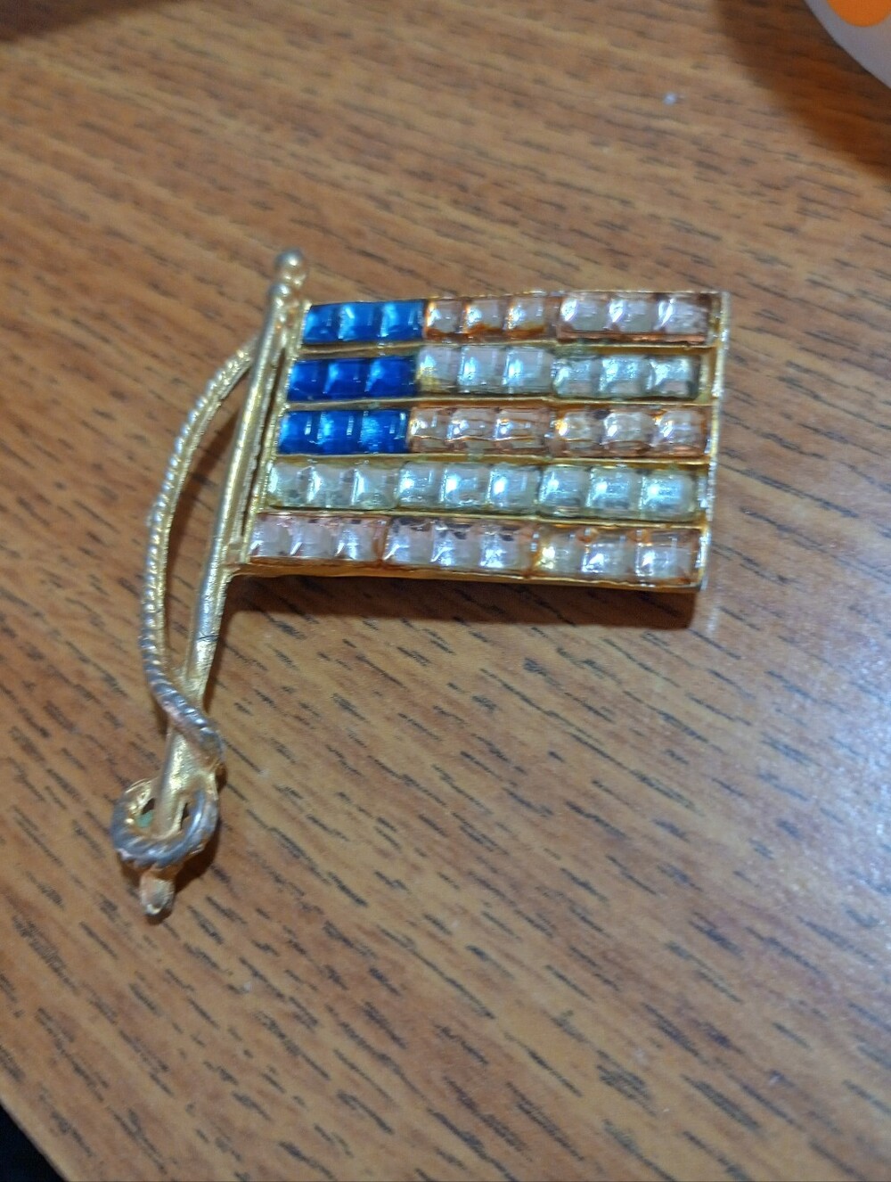 Gold-Tone American Flag Crystal Pin - Blue & Clear Stones